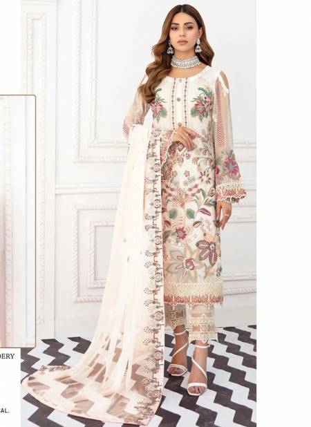 Off White Colour RAMSHA R-504 NX Festive Wear Heavy Georgette Pakistani Salwar Suit Collection R-504A